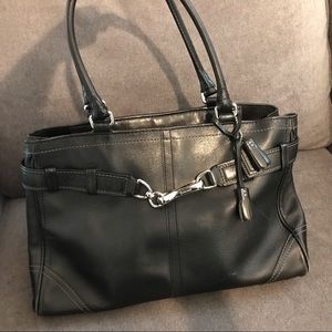 Black leather coach satchel handbag